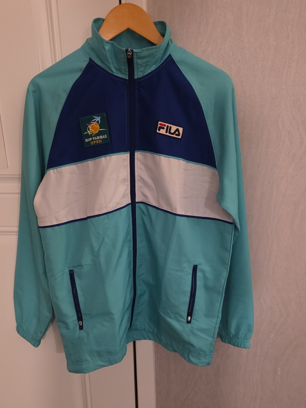 FILA Mint & Navy Track Jacket w/ White Band Mens Small BNP PARIBAS OPEN (M101)